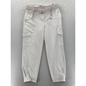 EXPRESS Ankle Pants Women's 14‎ White Stretch Fabric Belted Cargo High Rise NWT